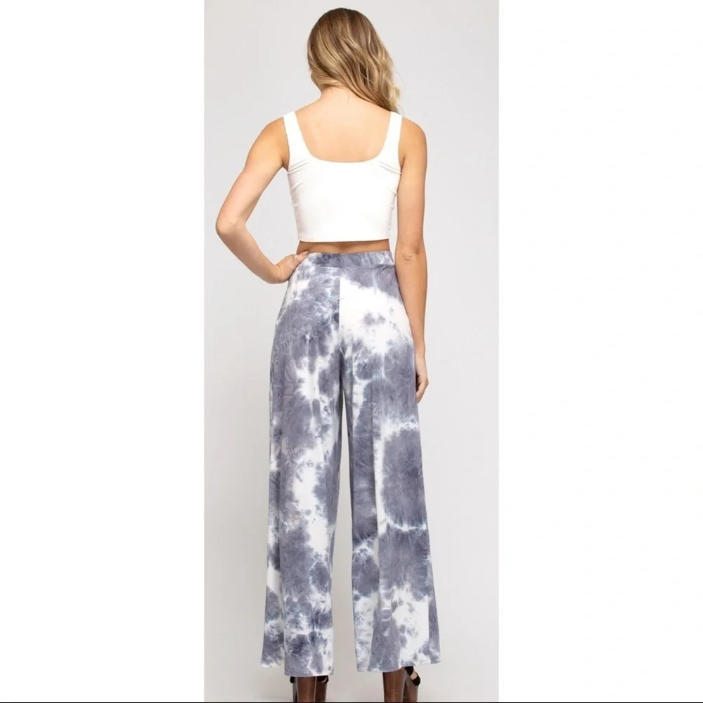 Wide Leg Pants Womens Size S Casual Pants Stretch tie dye Gray White NWT beach - Picture 2 of 12